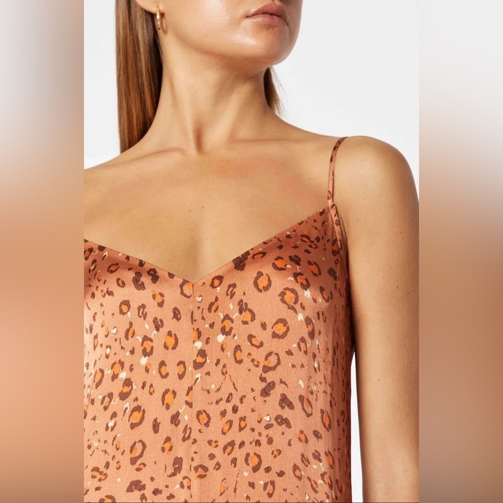 Scanlan Theodore Women Leopard Print Slip Midi Dress Orange Silk Sz 8 US Luxury - Picture 3 of 12